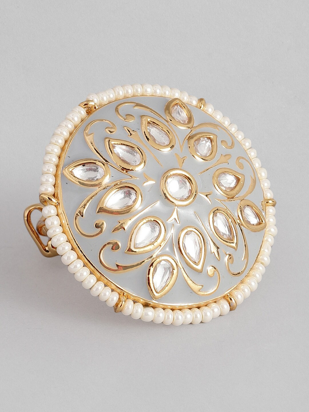 I Jewels Women Grey & White Meenakari Gold Plated Adjustable Finger Ring