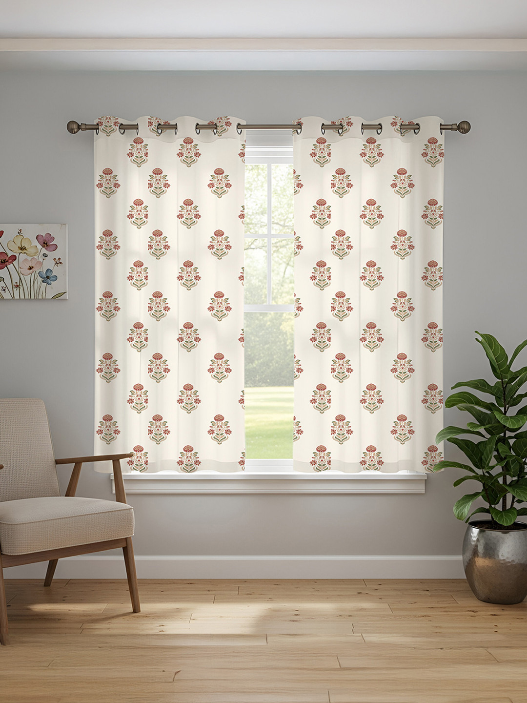 URBAN SPACE Maroon & Cream-Coloured 2-Pieces Ethnic Motifs Cotton Window Curtains