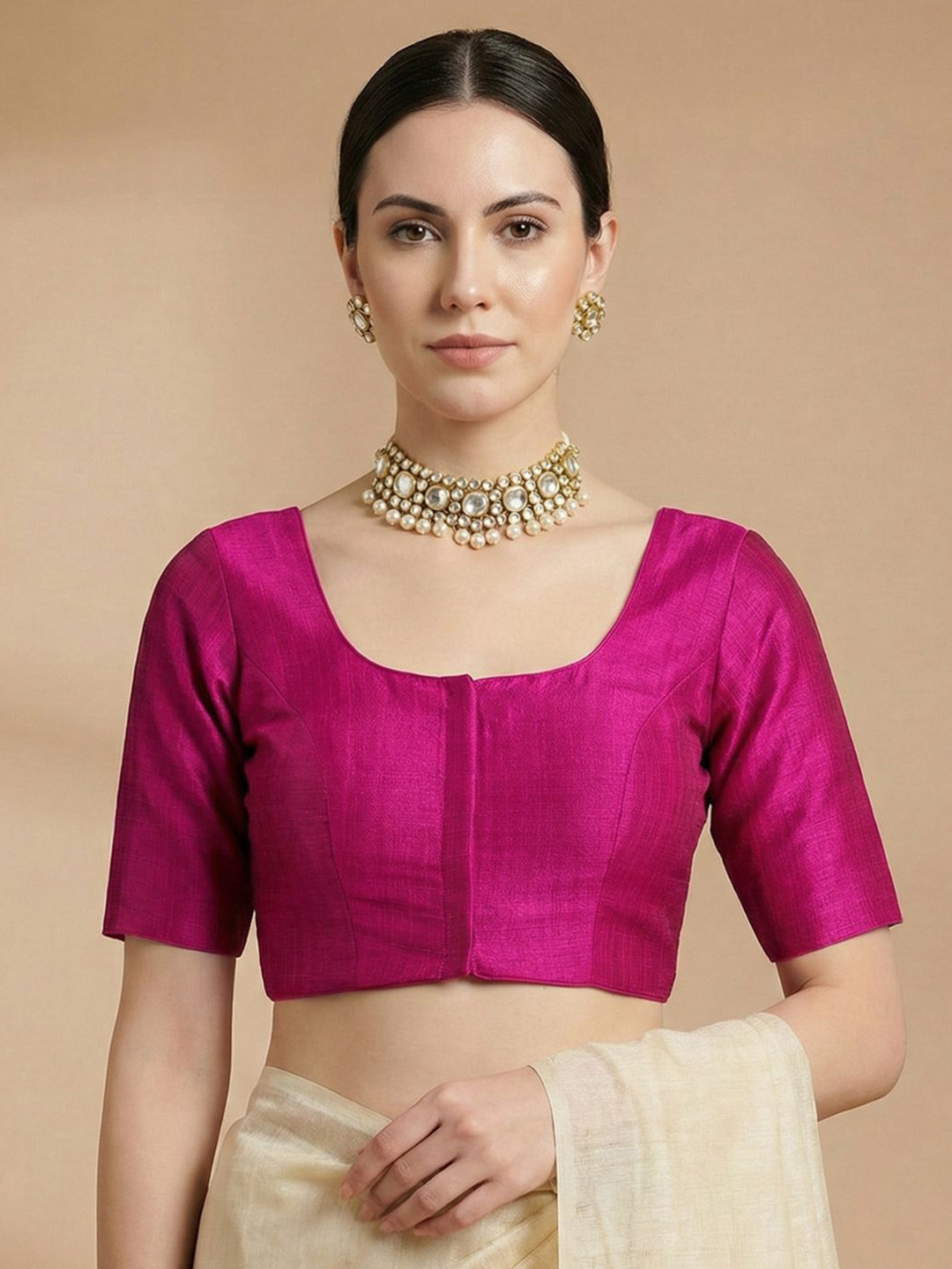 SALWAR STUDIO Silk Round Neck Saree Blouse