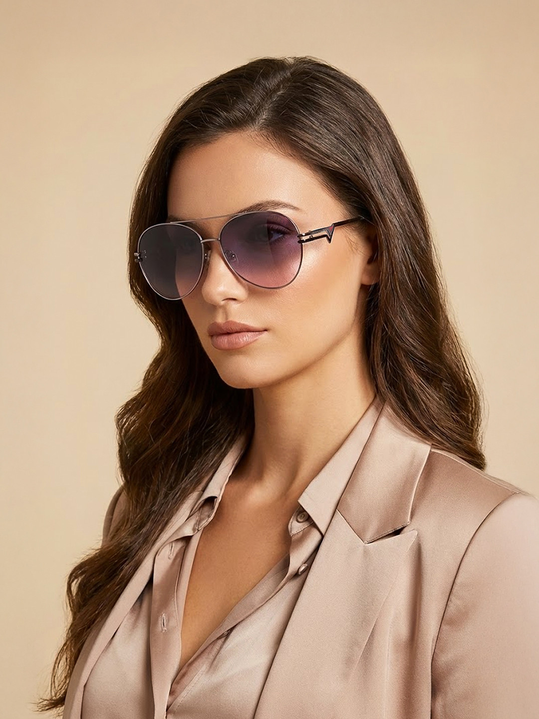 GUESS Women Grey Lens & Silver-Toned Aviator Sunglasses GUS77356410BSG