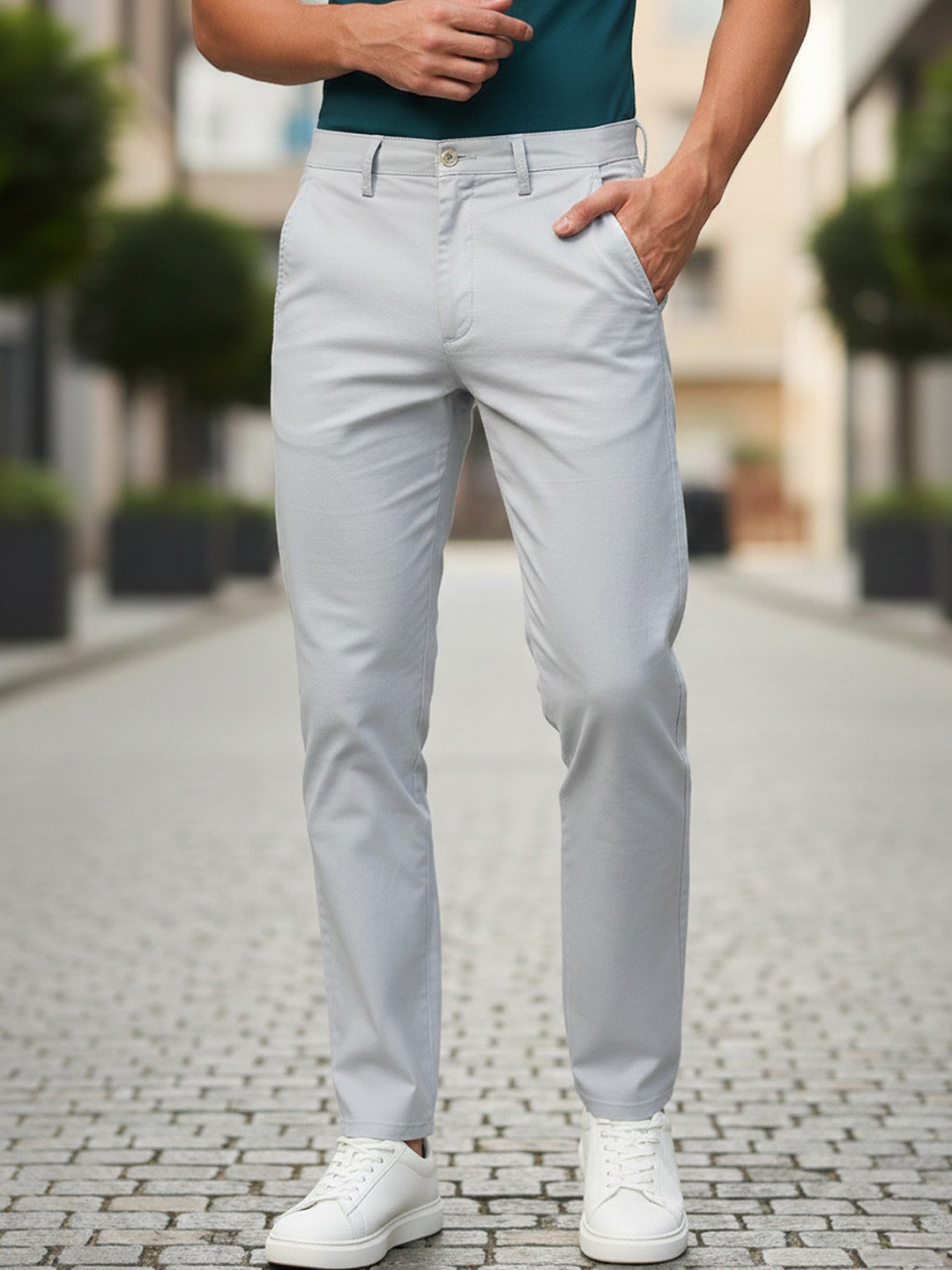 Urbano Fashion Men Grey Slim Fit Solid Chinos
