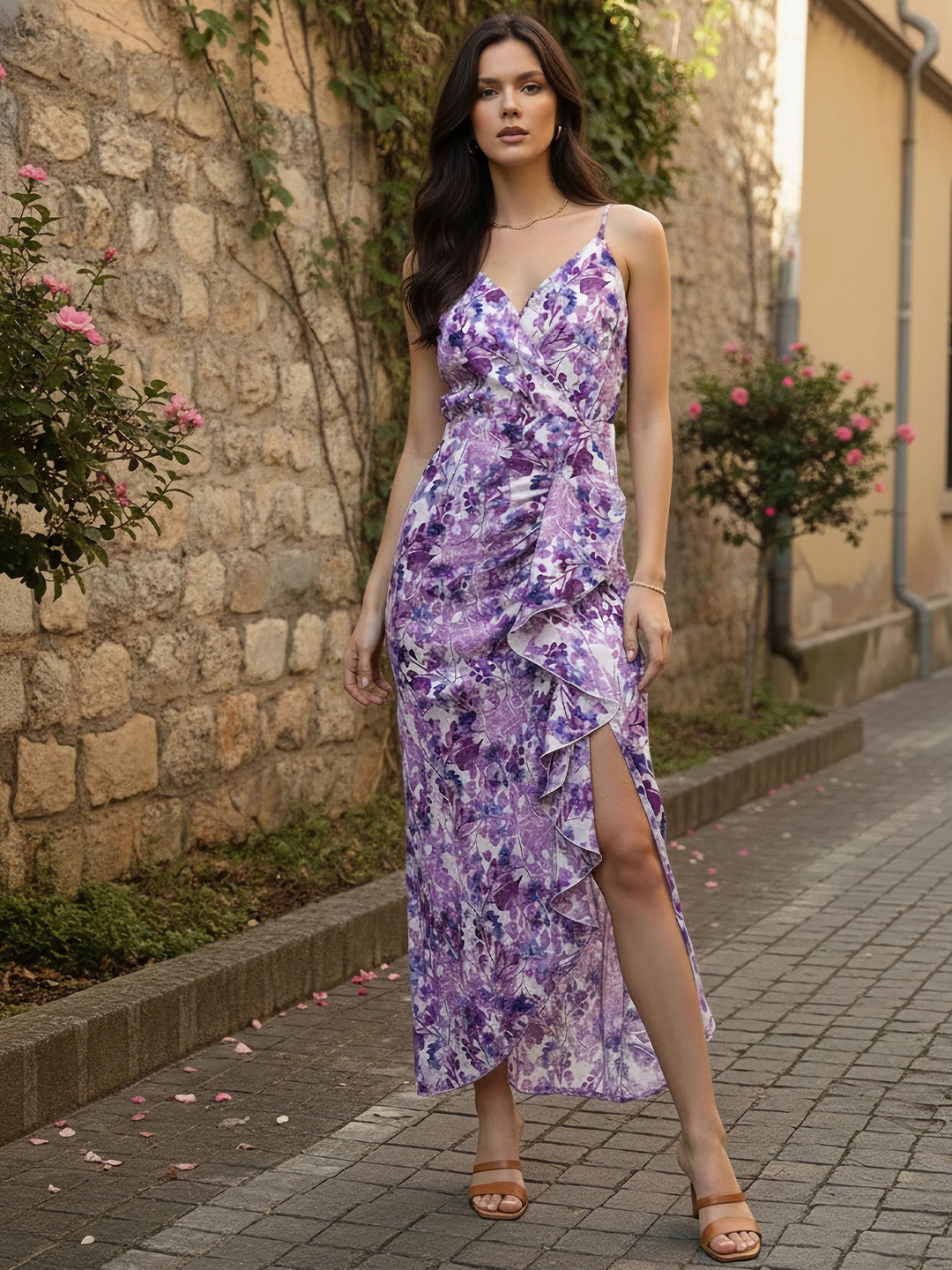 Berrylush Floral Printed Wrap Style Dress