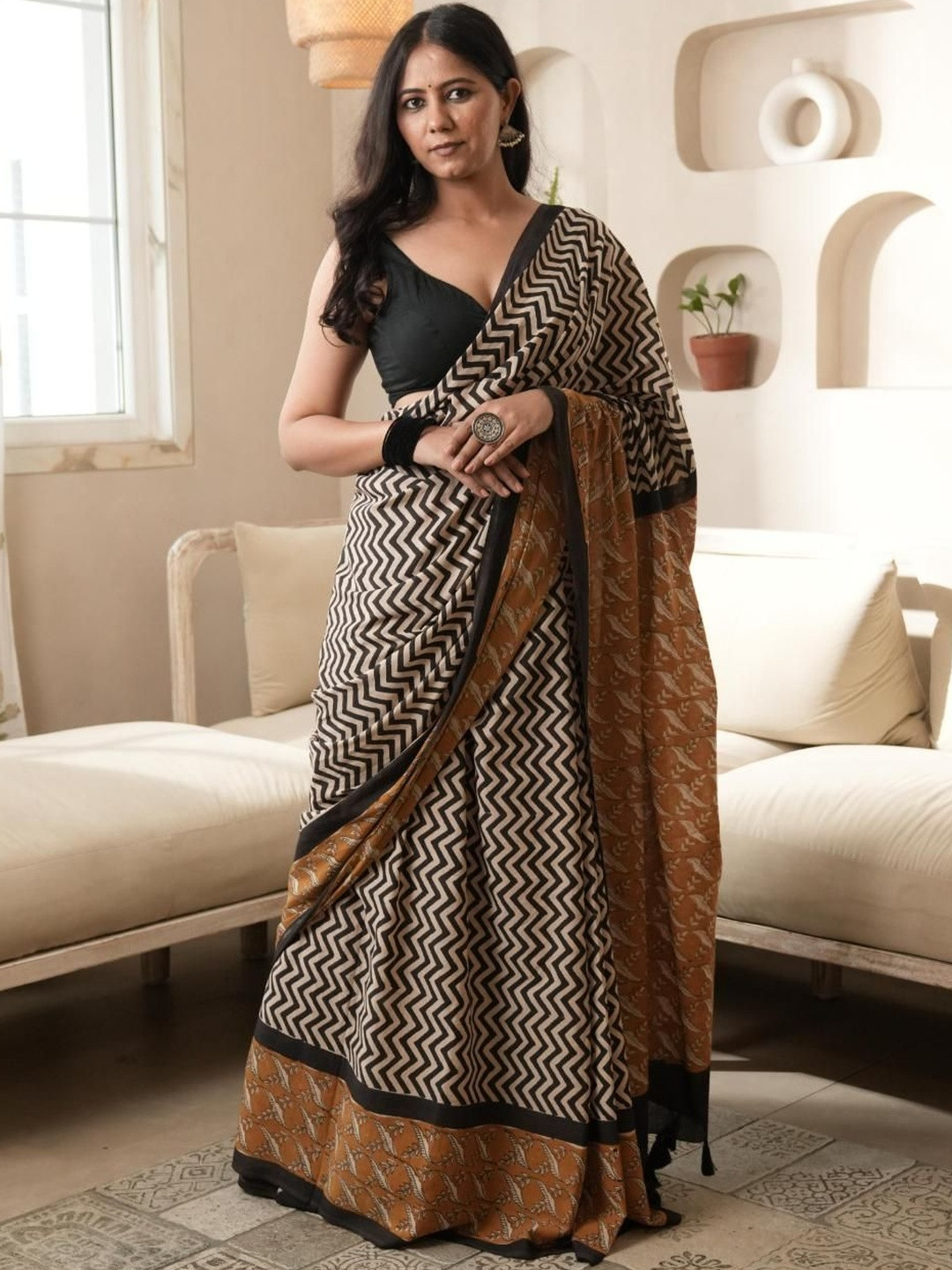 Femaura Crafts Pure Cotton Bagru Saree
