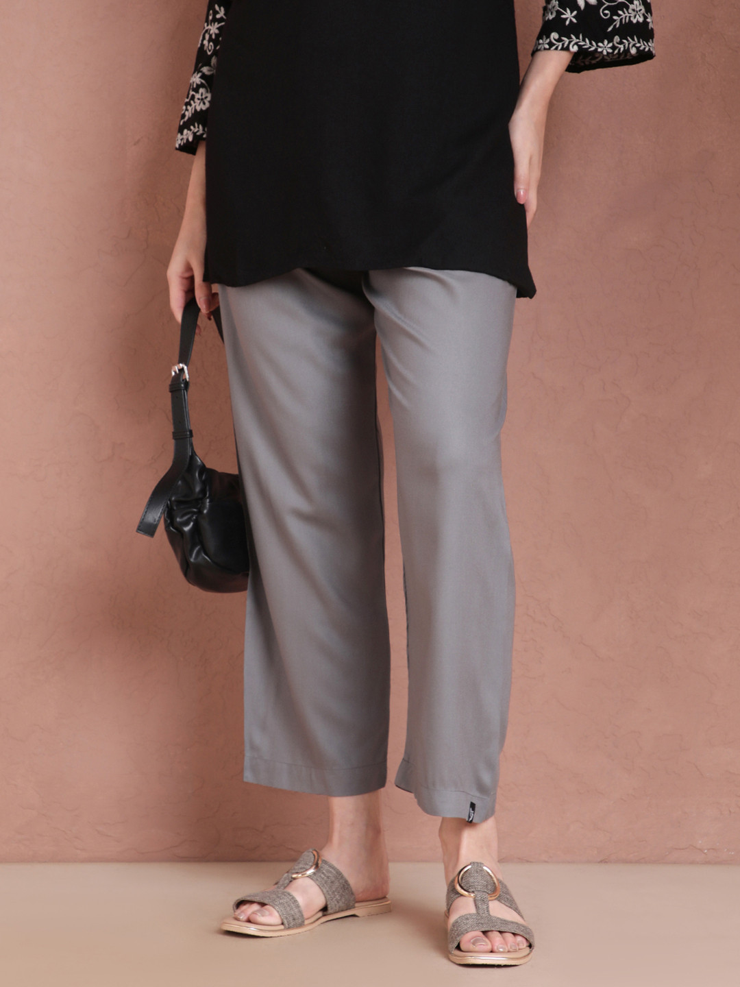 TWIN BIRDS Women Grey Relaxed Fit Woven Palazzos