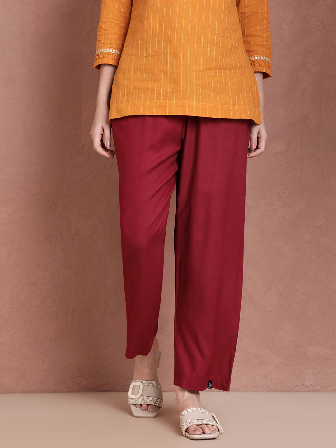 TWIN BIRDS Women Relaxed Fit Solid Woven Palazzos