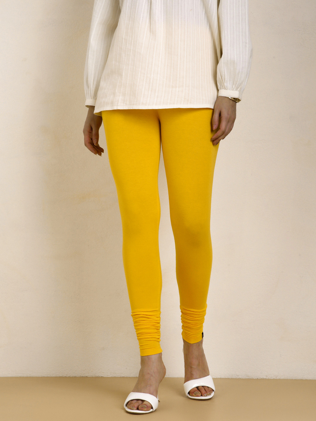 TWIN BIRDS Women Yellow Solid Churidar-Length Leggings
