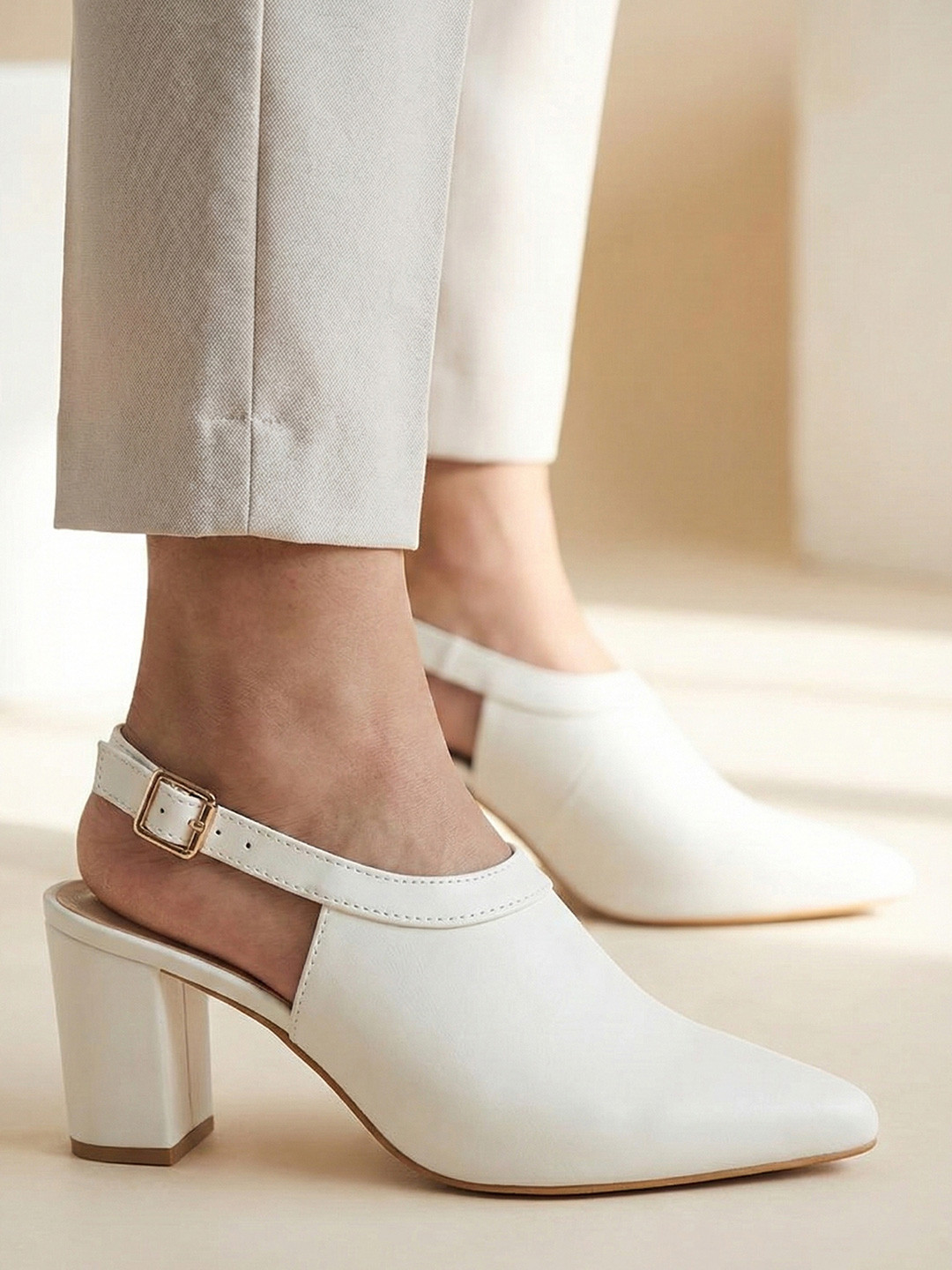 

FAUSTO Women Pointed Toe Block Heel Sandals, White