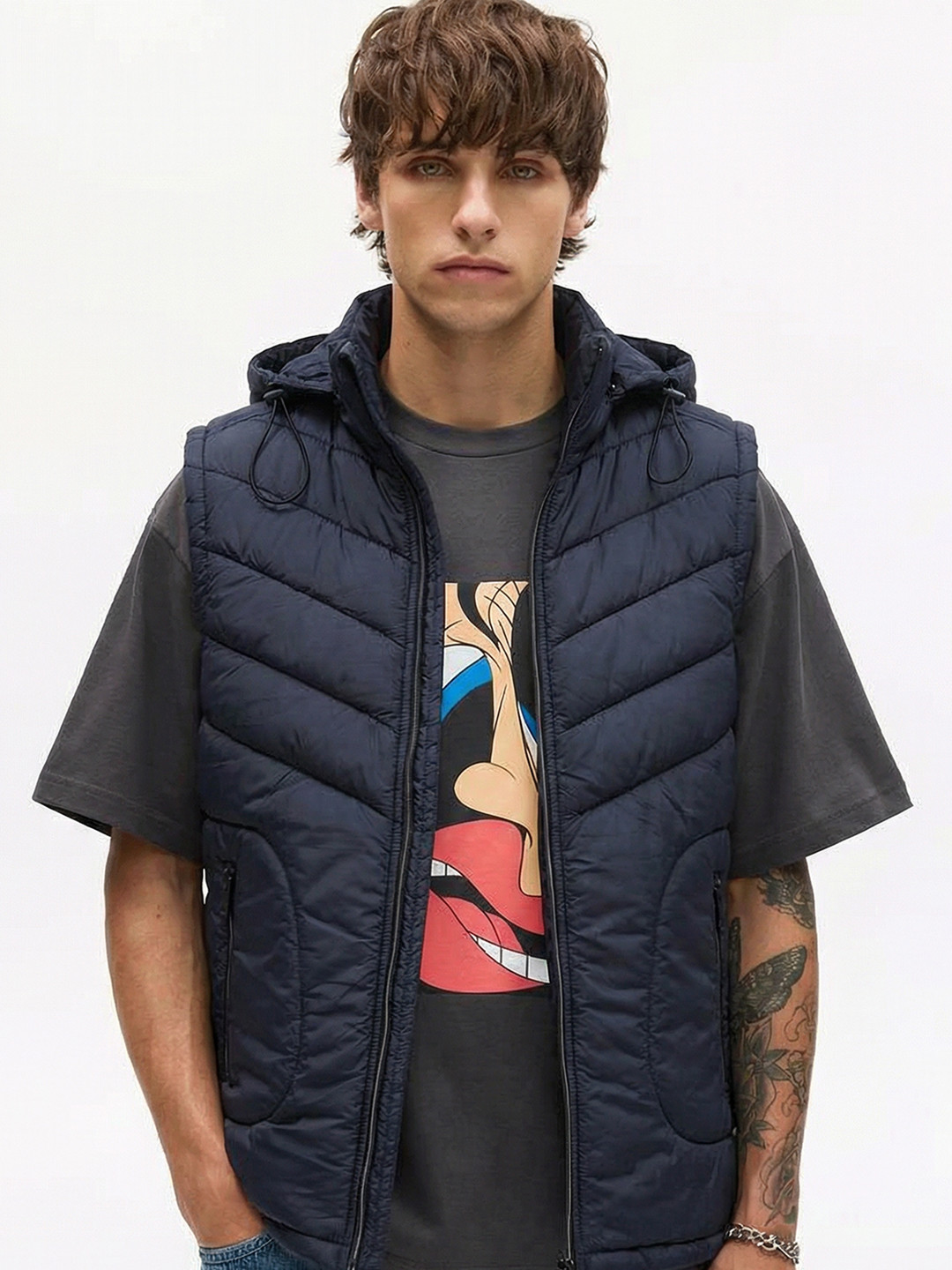 HIGHLANDER Men Navy Blue Solid Hooded Padded Jacket