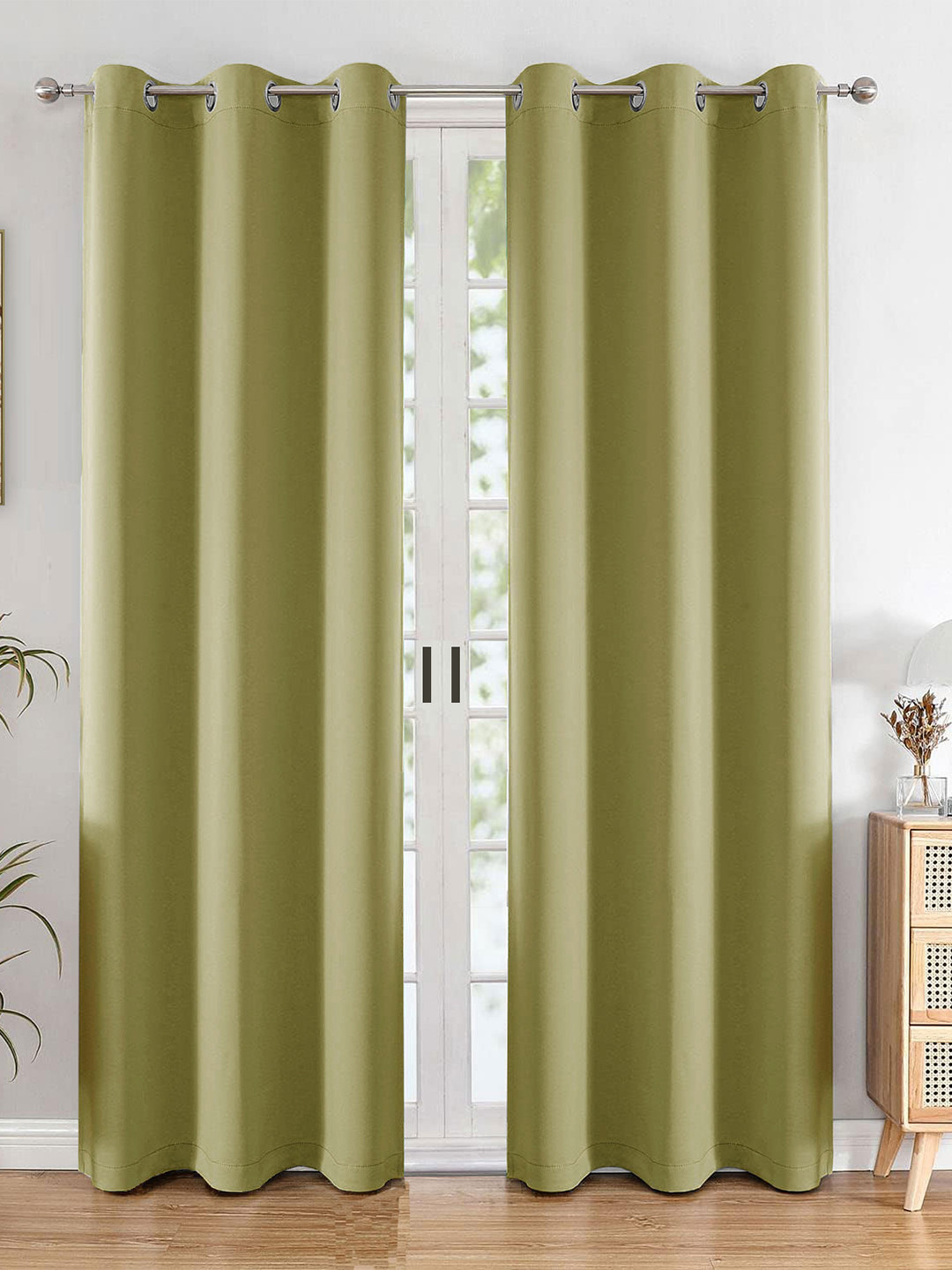 HOMEMONDE Green 2 Pieces Black Out Door Curtains