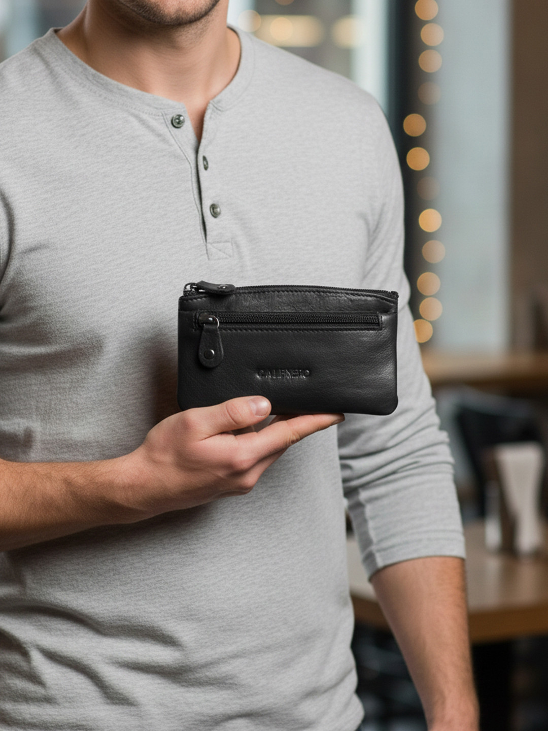 CALFNERO Unisex Leather Zip Around Wallet