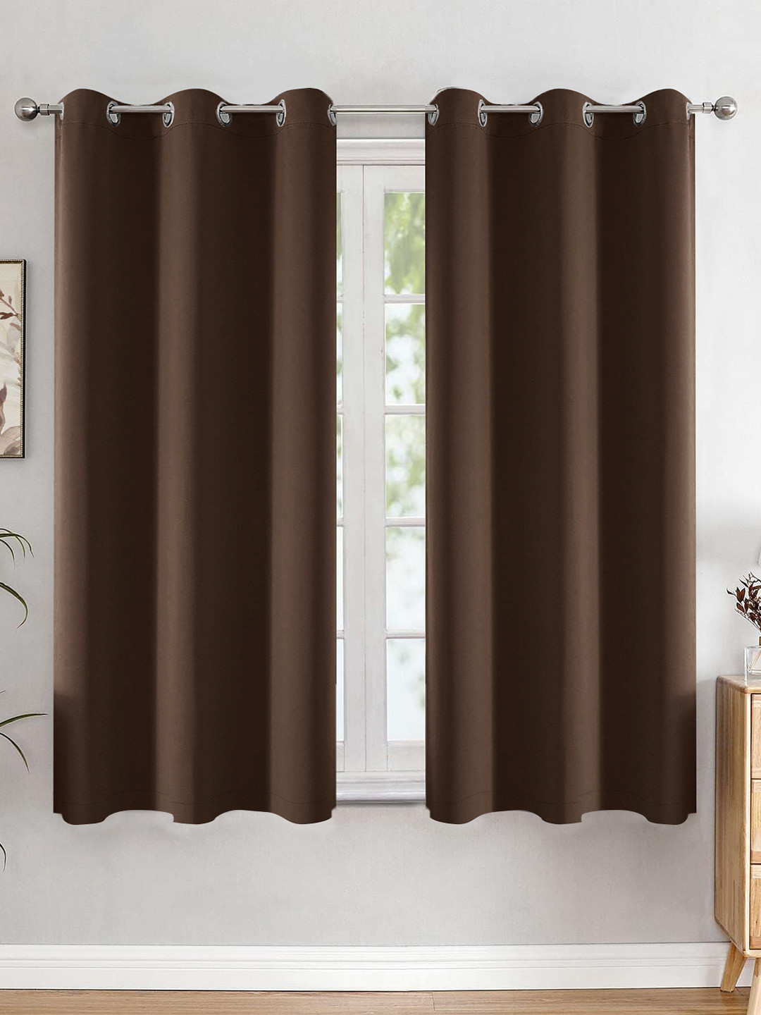 HOMEMONDE Brown 2 Pieces Black Out Window Curtains