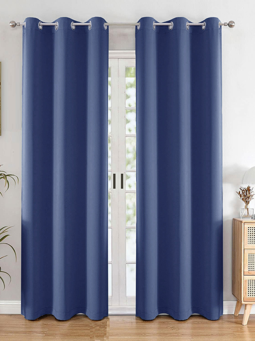 HOMEMONDE Navy Blue 2 Pieces Black Out Long Door Curtain