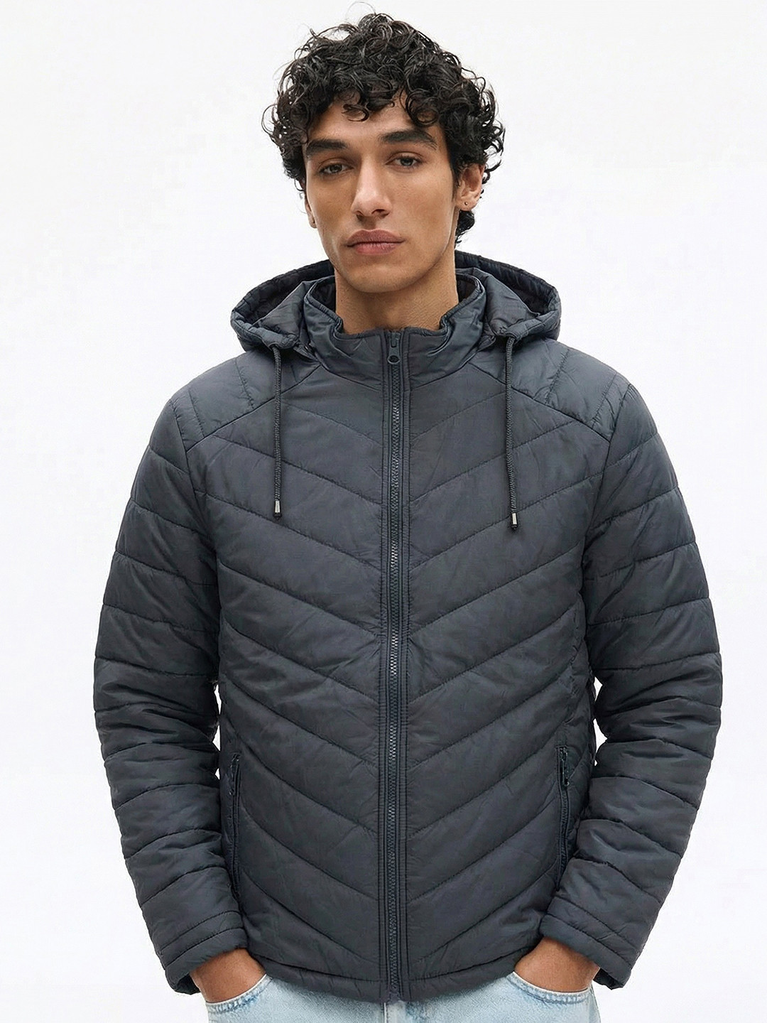 LOCOMOTIVE Men Navy Blue Colourblocked Puffer Jacket