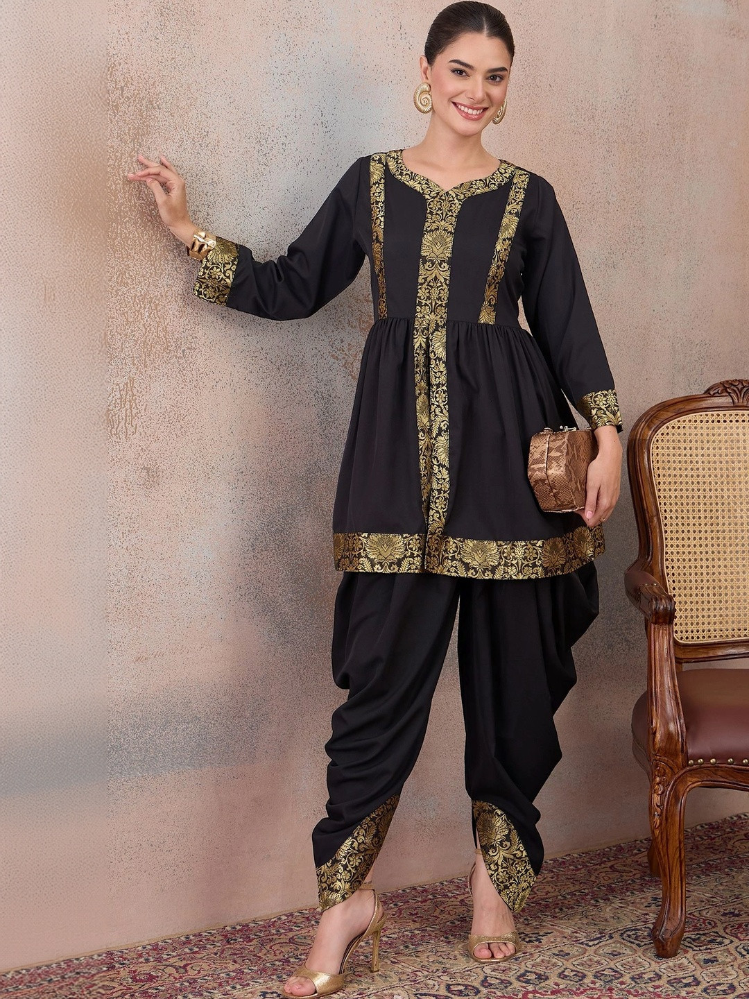 Antheaa Brocade Highlight Top with Trousers