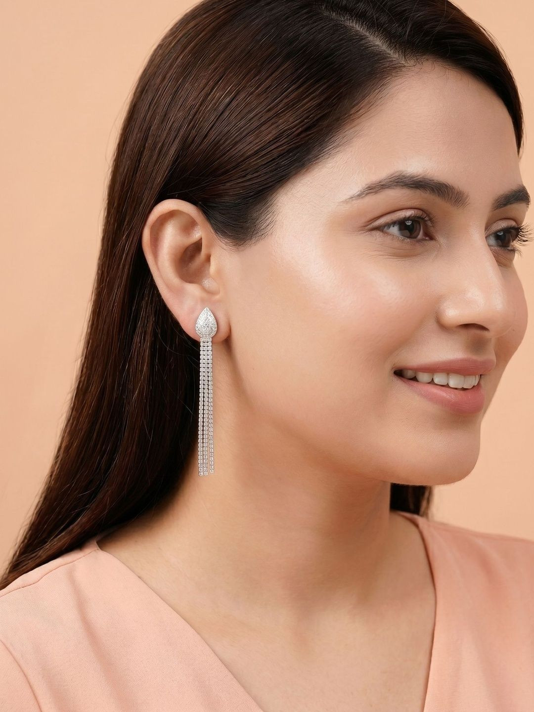 

925 SILLER 925 Silver Threader Chain Drop Dangle Crystal Earrings
