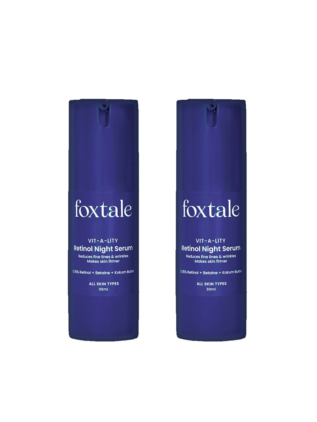 

FoxTale 0.15% Retinol Night Serum Duo, Boosts Collagen, Treats Fine Lines - 60ml, Blue