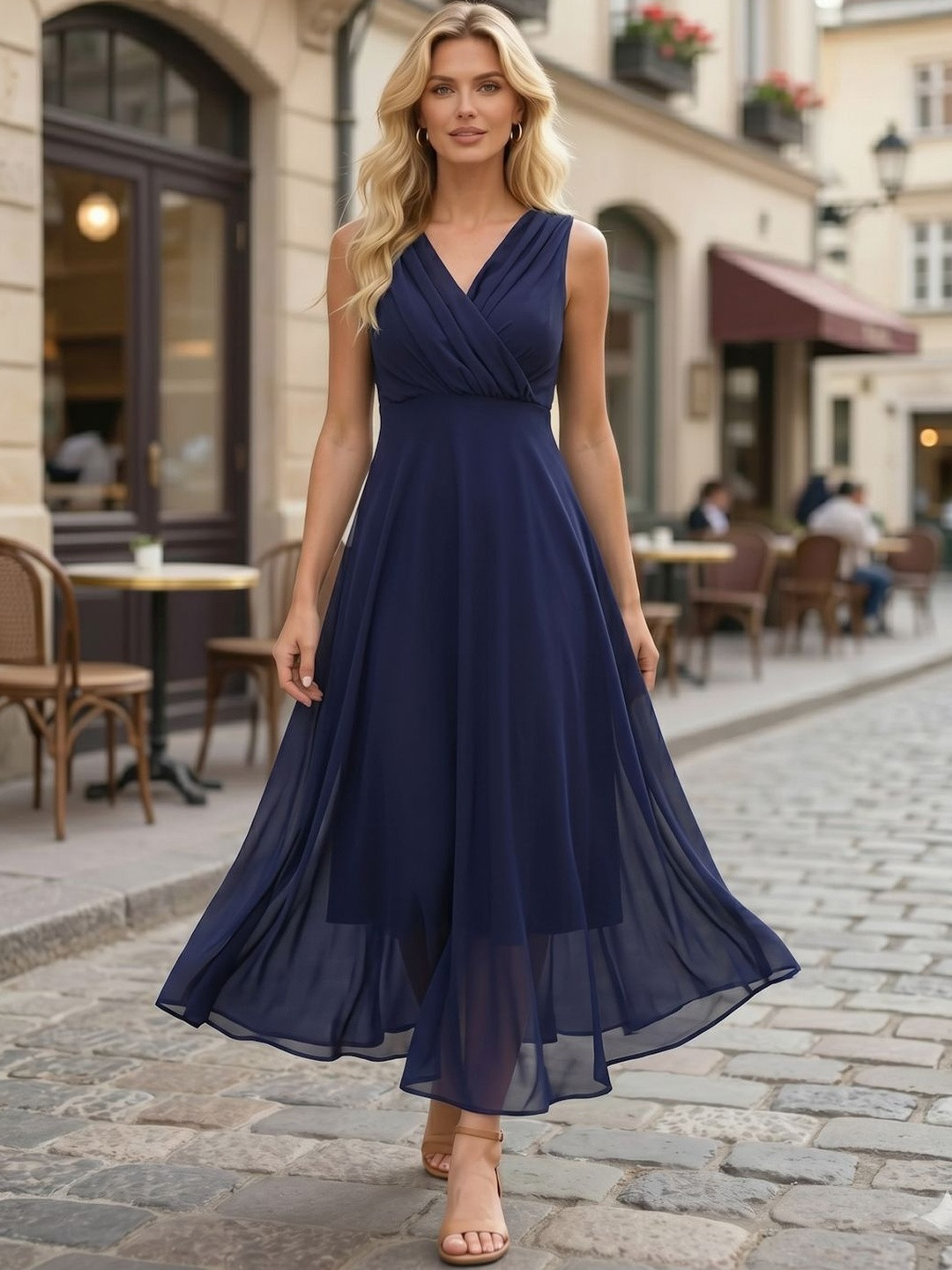 aayu V-Neck Sleeveless Fit & Flare Maxi Dress