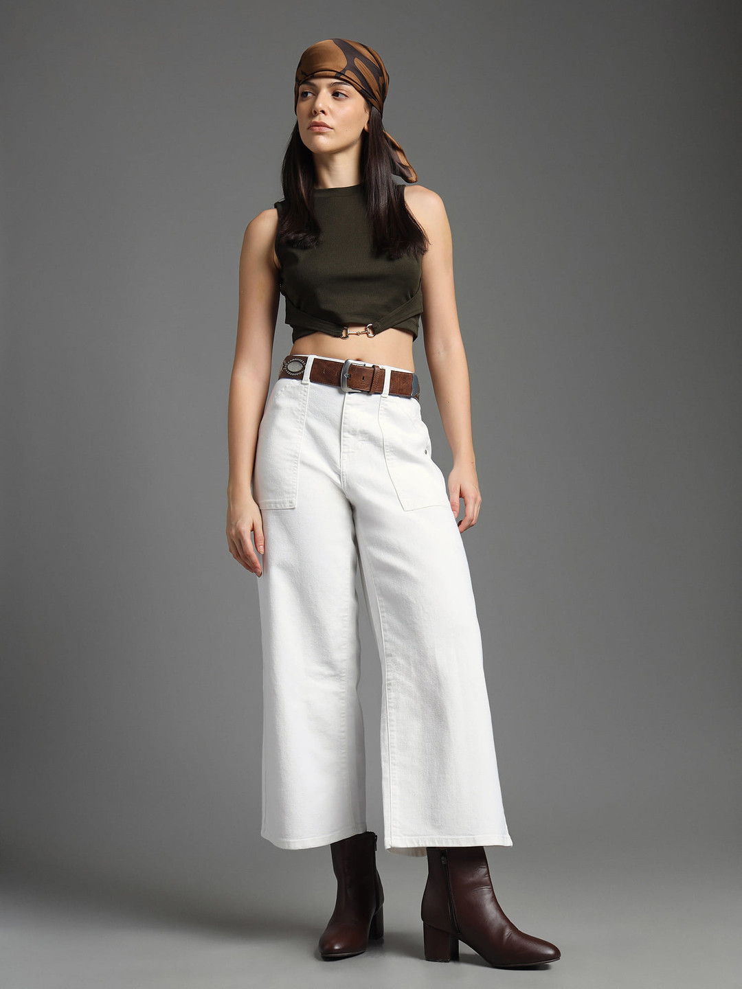 Flying Machine Women White Wide Leg High-Rise Stretchable Jeans
