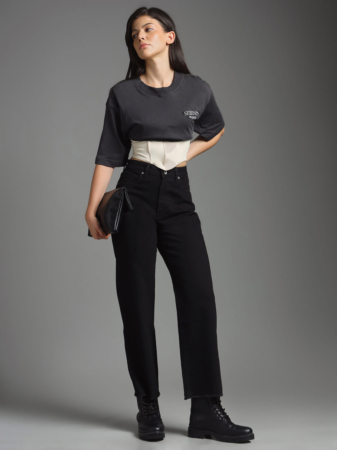 Flying Machine Women Black Straight Fit High-Rise Stretchable Jeans