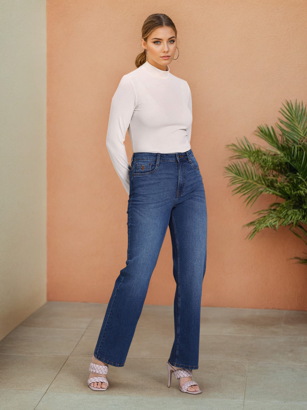 U.S. Polo Assn. Women Blue Flared Regular Fit Stretchable Jeans