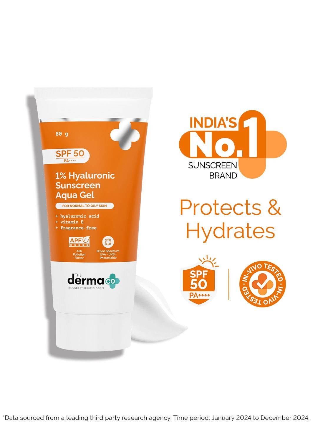 The Derma co. 1% Hyaluronic Sunscreen SPF 50 PA++++ Lightweight Aqua Gel - 80g In-Vivo tested