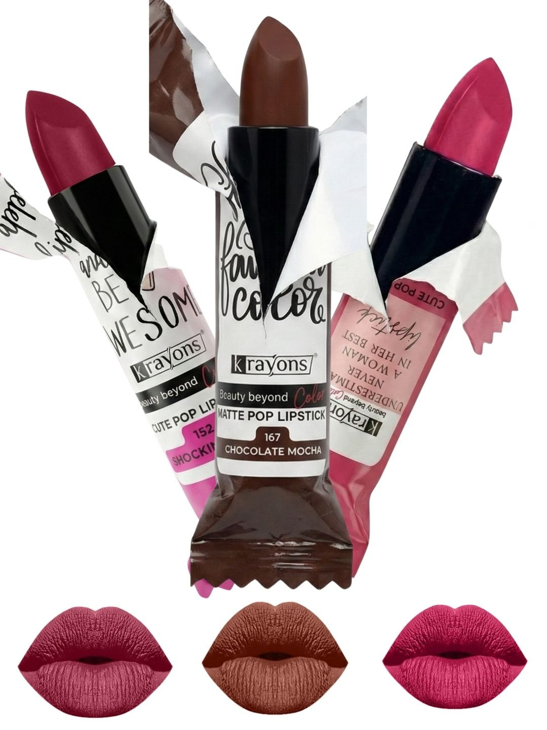 krayons Set Of 3 Cute Pop Waterproof & Moisturizing Matte Lipstick - 3.5 g Each