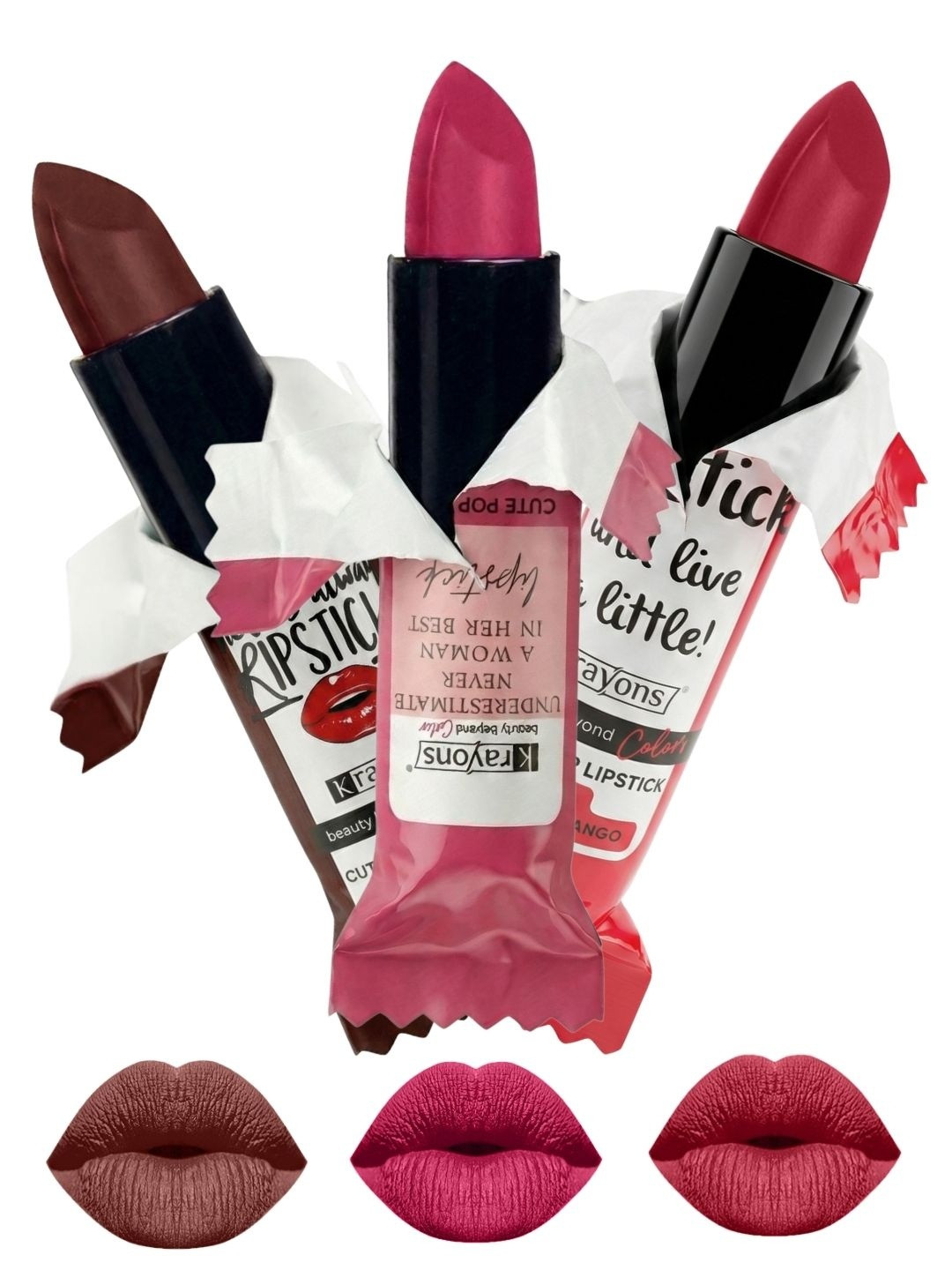 krayons Set Of 3 Cute Pop Waterproof & Moisturizing Matte Lipstick - 3.5 g Each