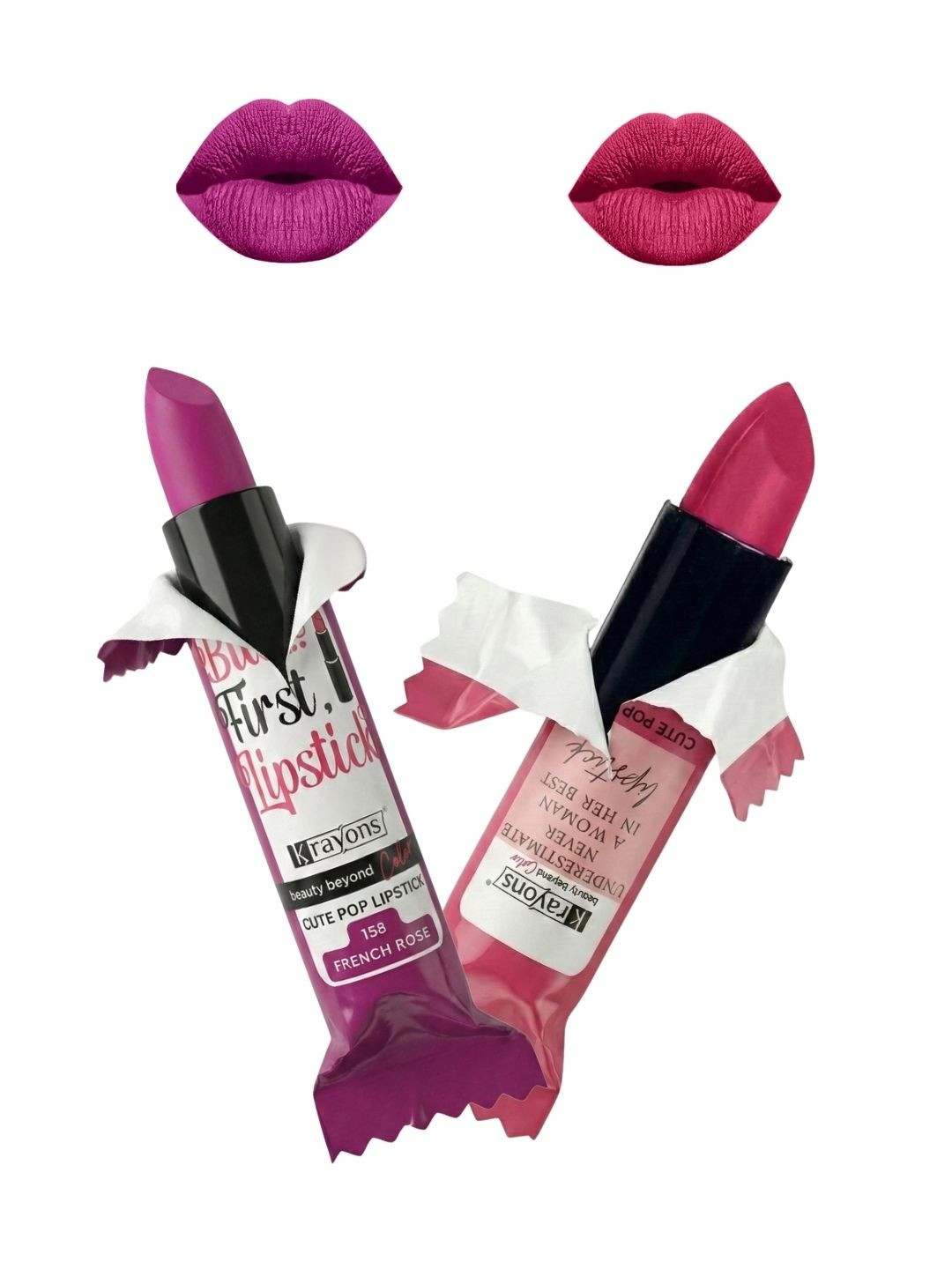 krayons The Natural Beauty Set Of 2 Matte Lipsticks - French Rose 158 & Angel Pink 171