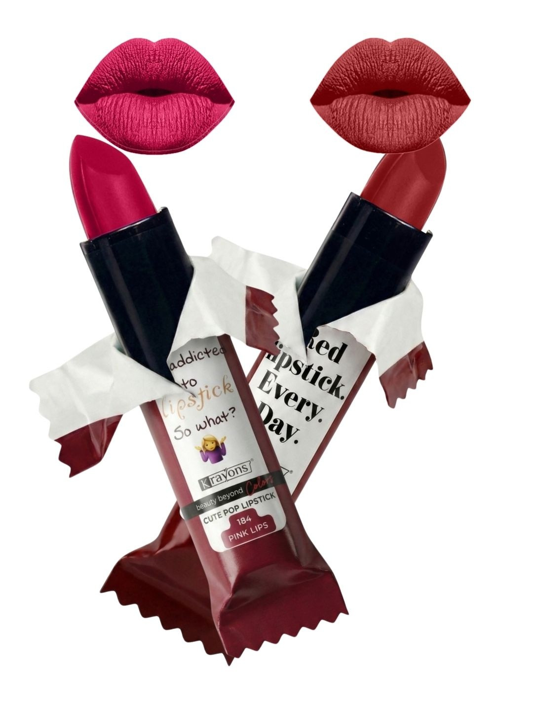 krayons The Natural Beauty Set Of 2 Matte Lipsticks - Pink Lips 184 & Signal Red 196