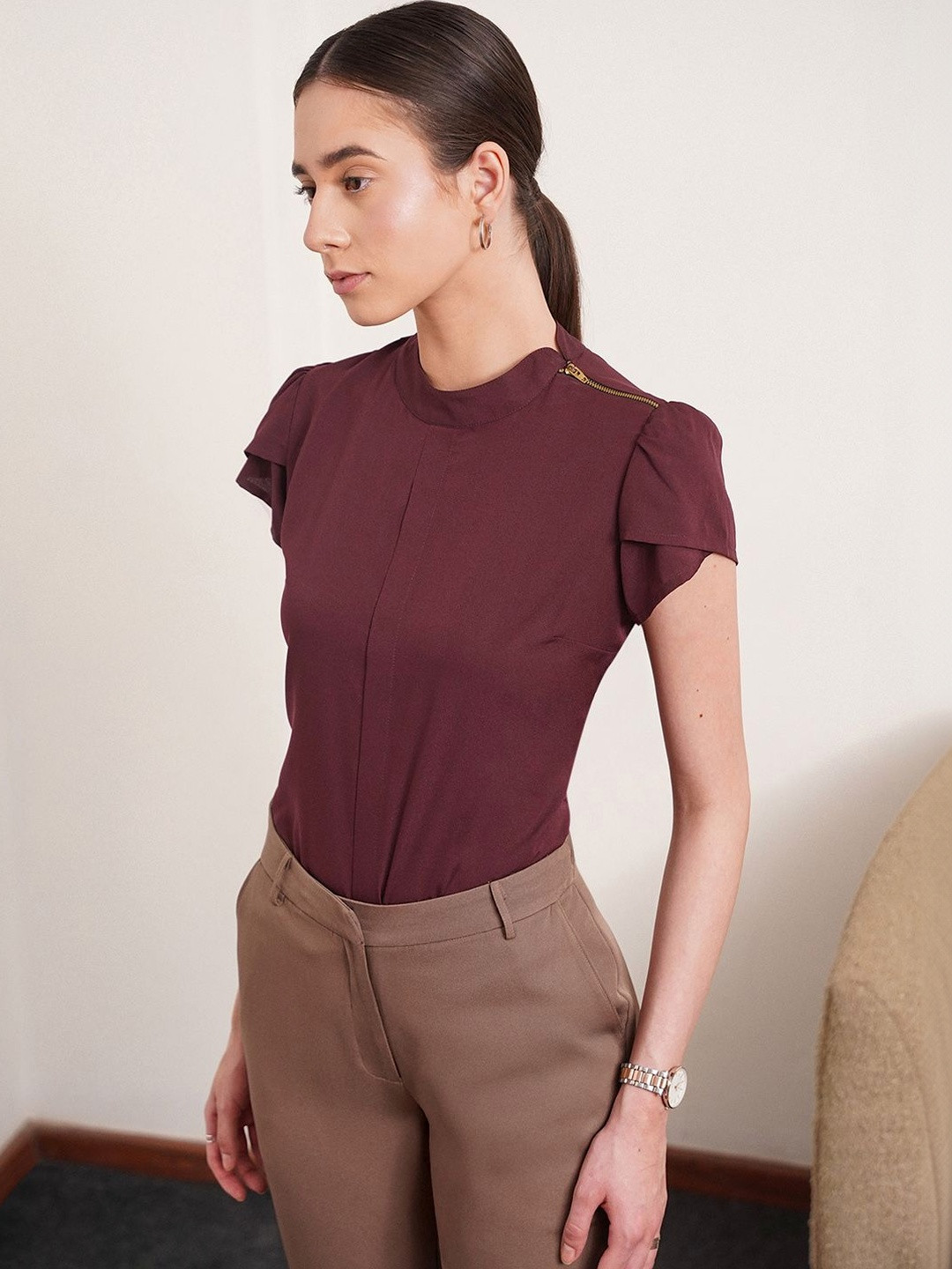 FABLE STREET Women Maroon Solid Top