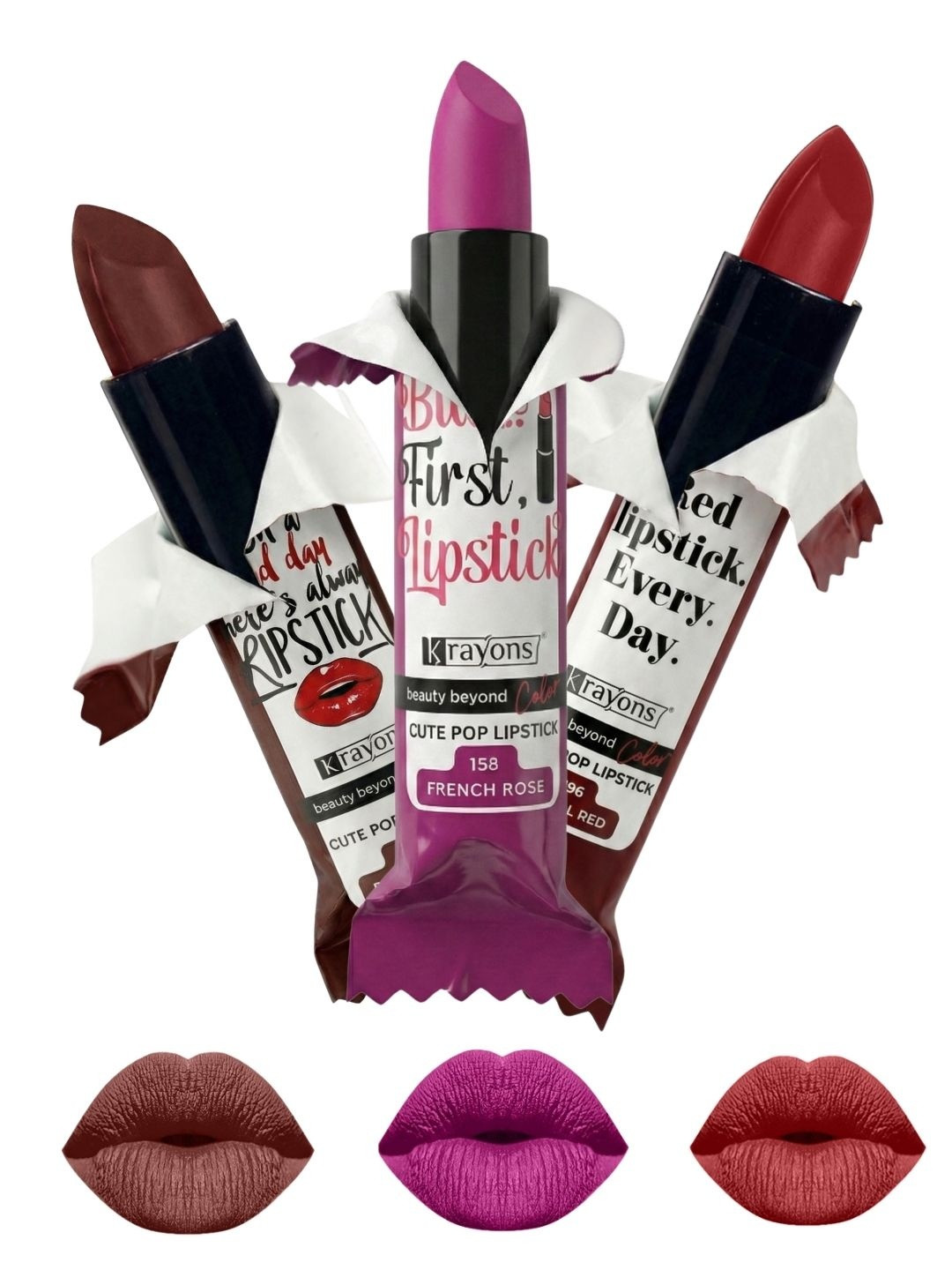 krayons Set Of 3 Cute Pop Waterproof & Moisturizing Matte Lipstick - 3.5 g Each
