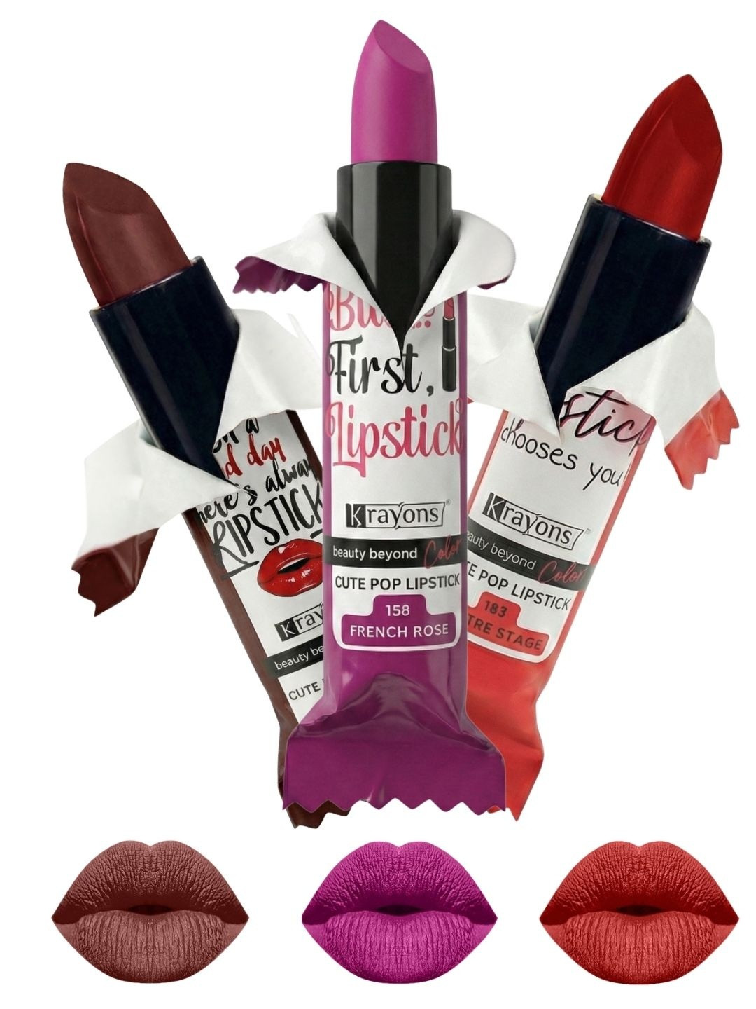 krayons Set Of 3 Cute Pop Waterproof & Moisturizing Matte Lipstick - 3.5 g Each