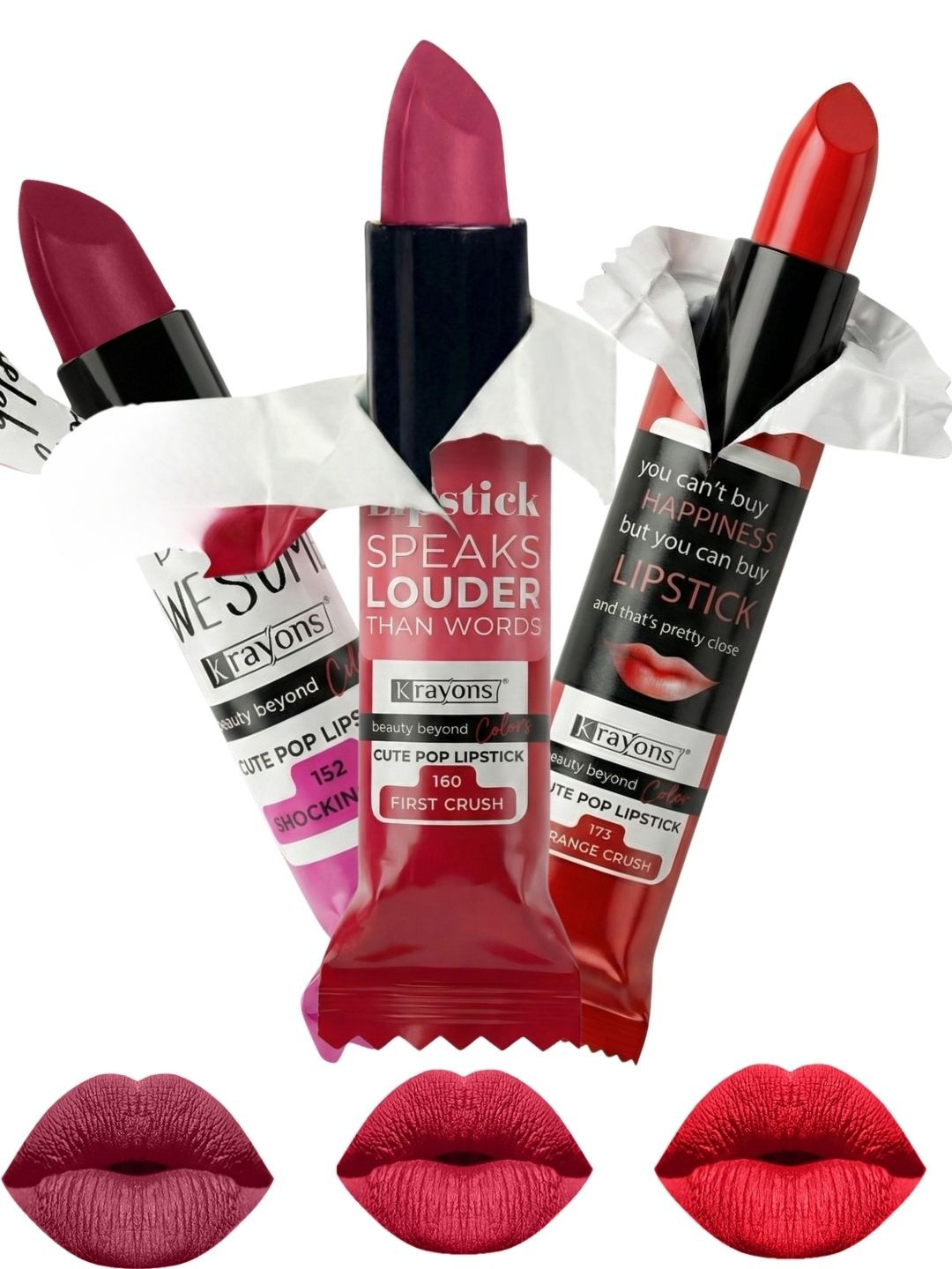 krayons Set Of 3 Cute Pop Waterproof & Moisturizing Matte Lipstick - 3.5 g Each