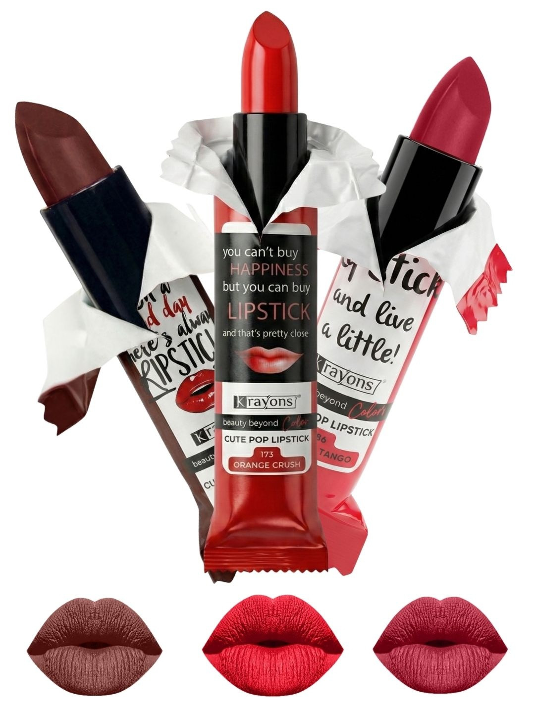 krayons Set Of 3 Cute Pop Waterproof & Moisturizing Matte Lipstick - 3.5 g Each