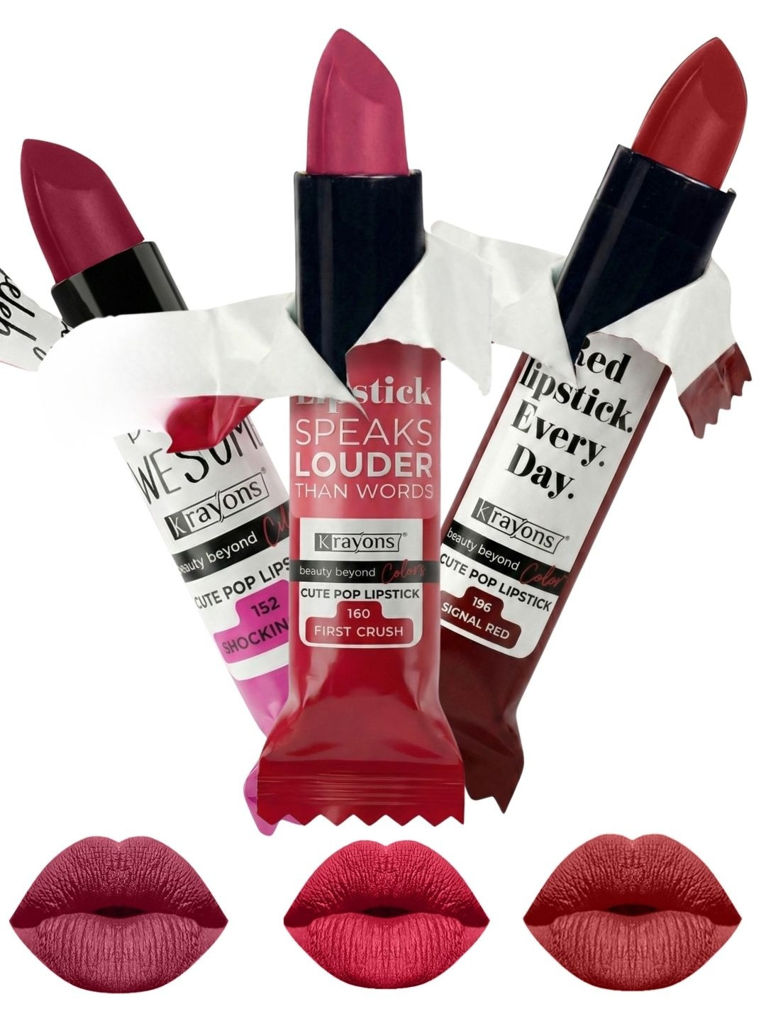 krayons Set Of 3 Cute Pop Waterproof & Moisturizing Matte Lipstick - 3.5 g Each