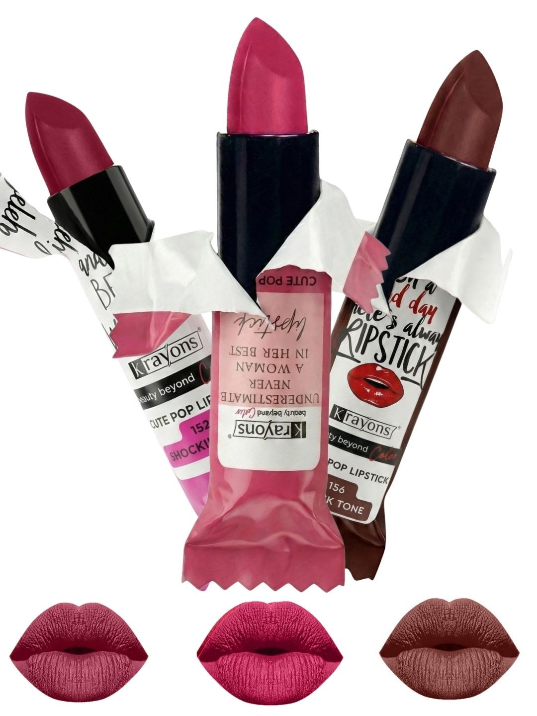 krayons Set Of 3 Cute Pop Waterproof & Moisturizing Matte Lipstick - 3.5 g Each