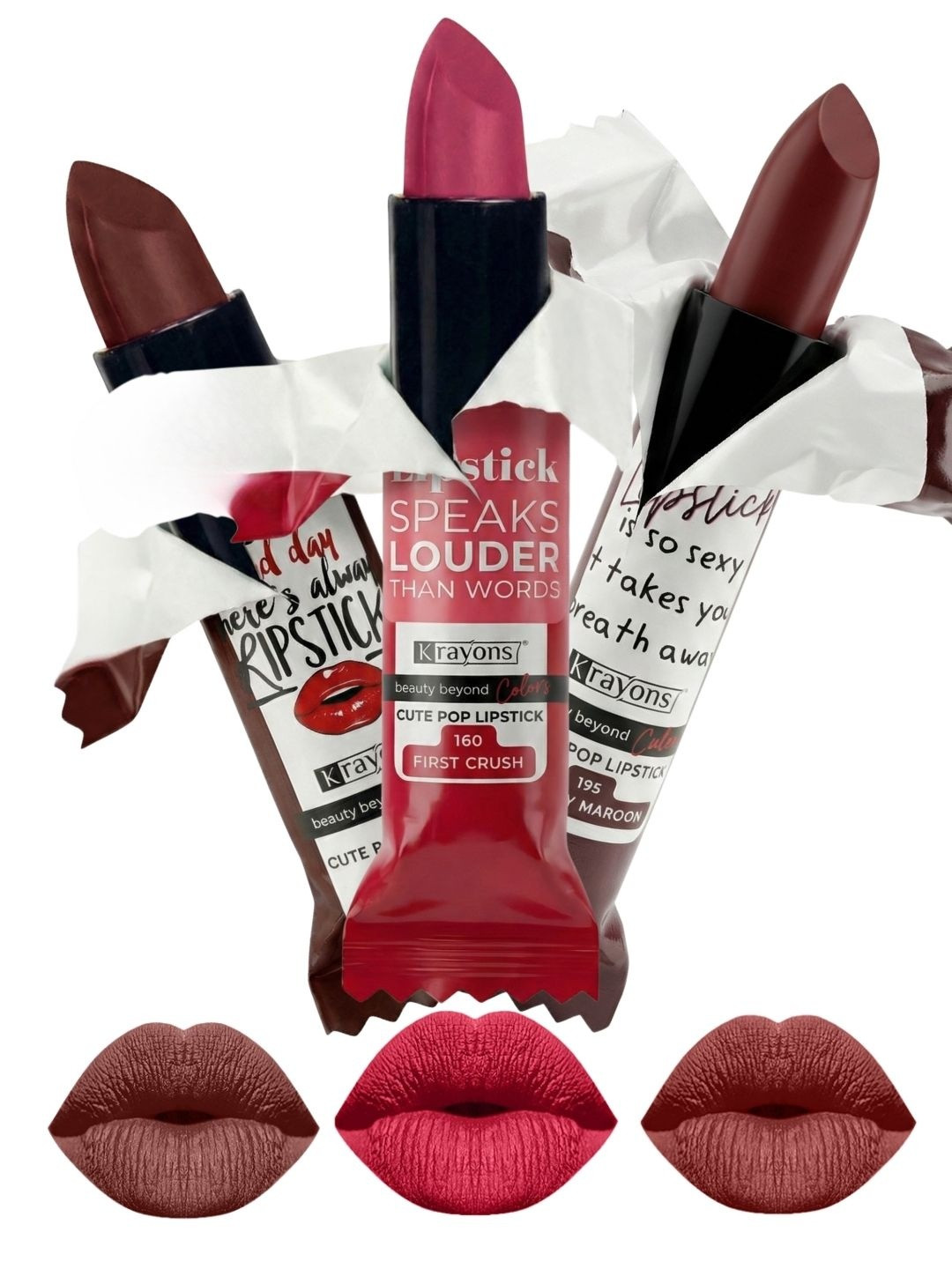 krayons Set Of 3 Cute Pop Waterproof & Moisturizing Matte Lipstick - 3.5 g Each