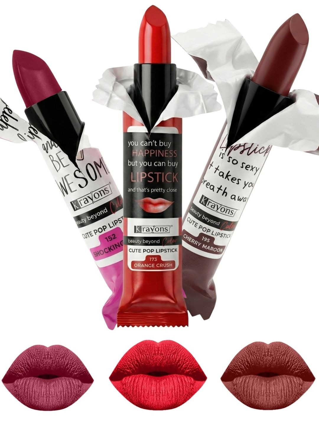 krayons Set Of 3 Cute Pop Waterproof & Moisturizing Matte Lipstick - 3.5 g Each