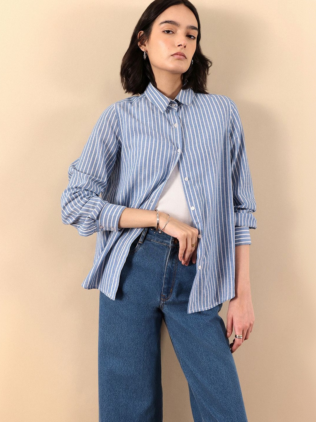 FABLE STREET Classic Vertical Striped Linen Casual Shirt