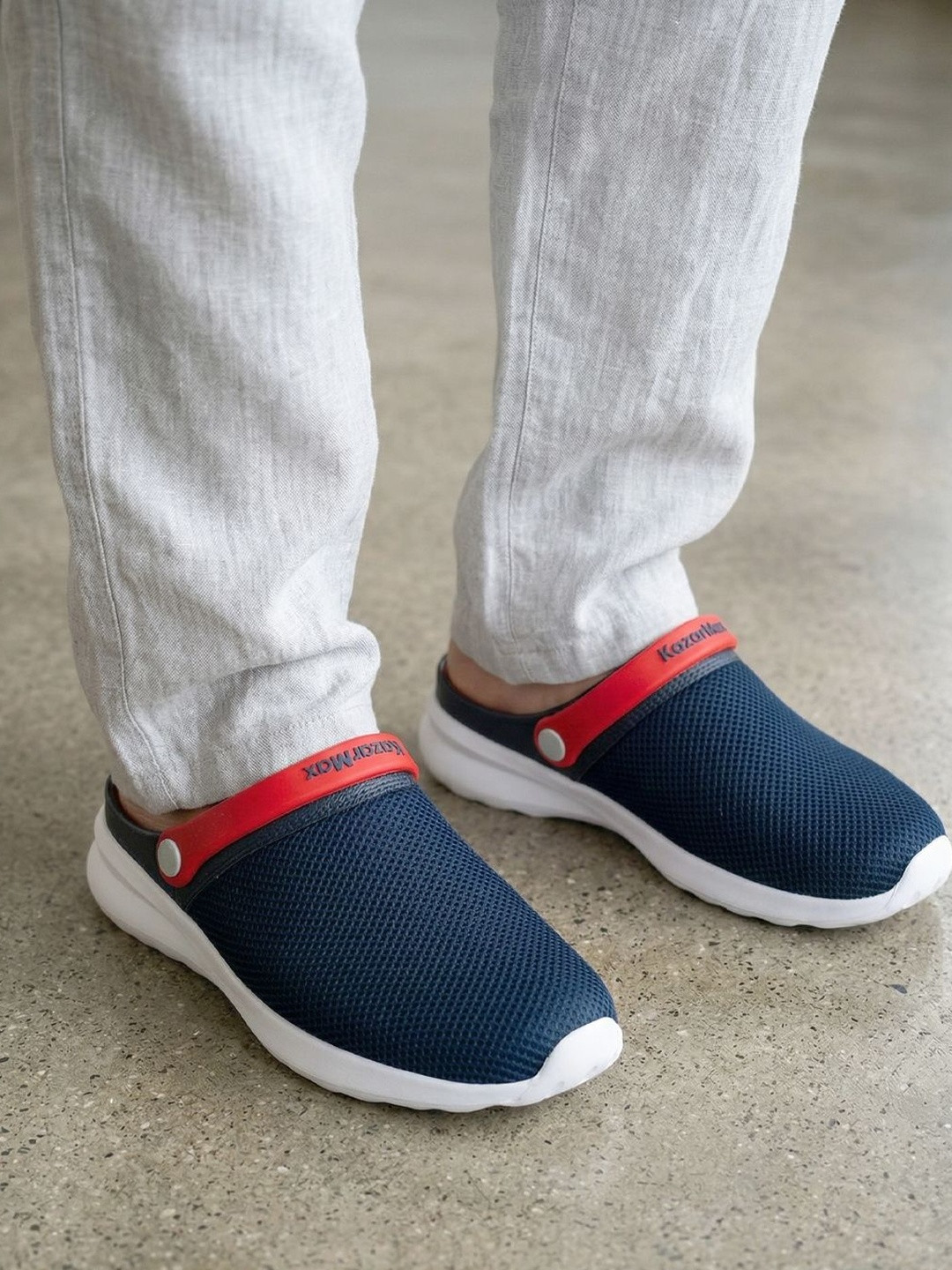 KazarMax Men Navy Blue Woven Design Clogs