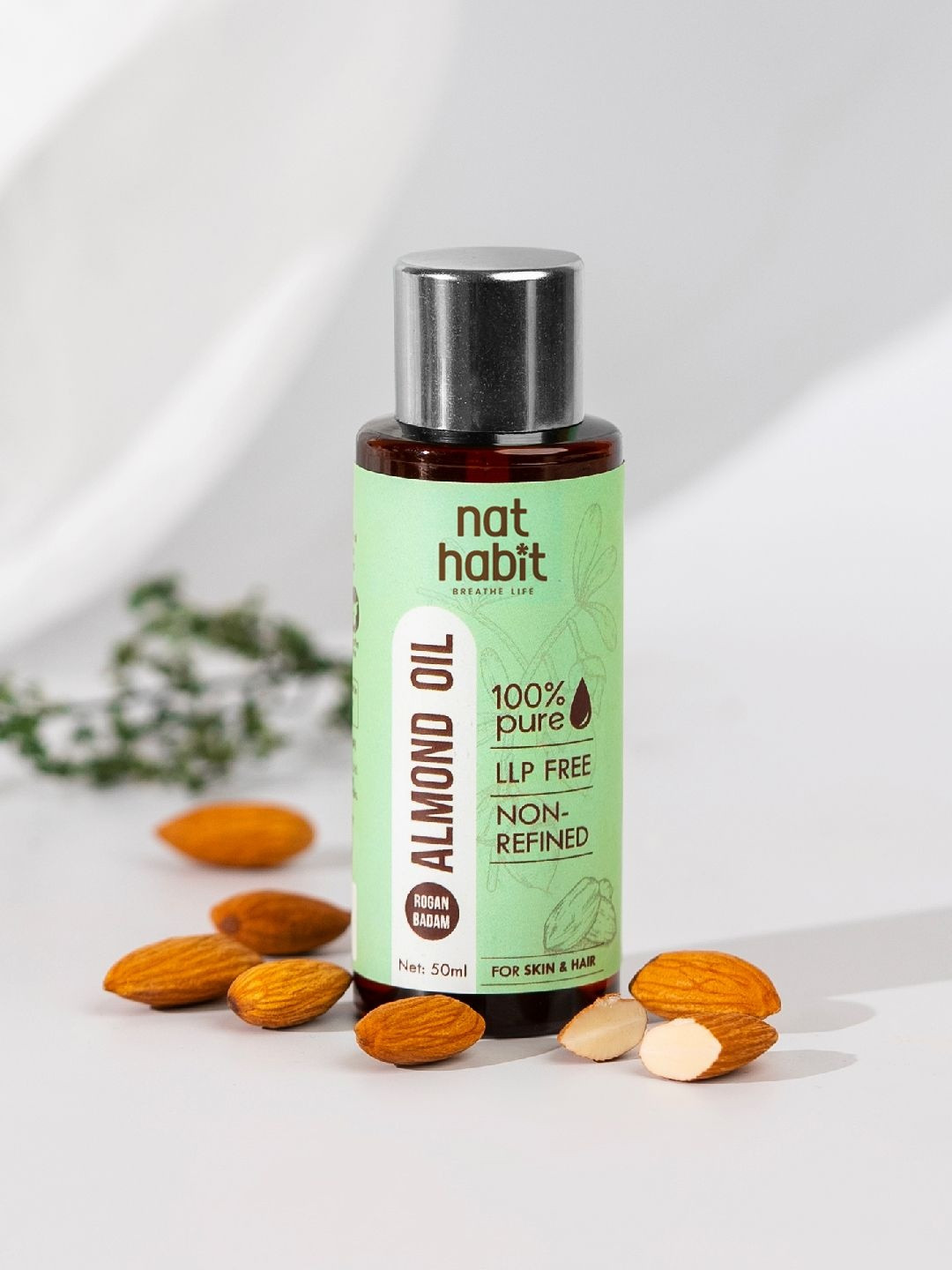 Nat Habit Pure Rogan Badam Almond Oil for Hair Fall, Hair Growth & Skin Care - 50ml