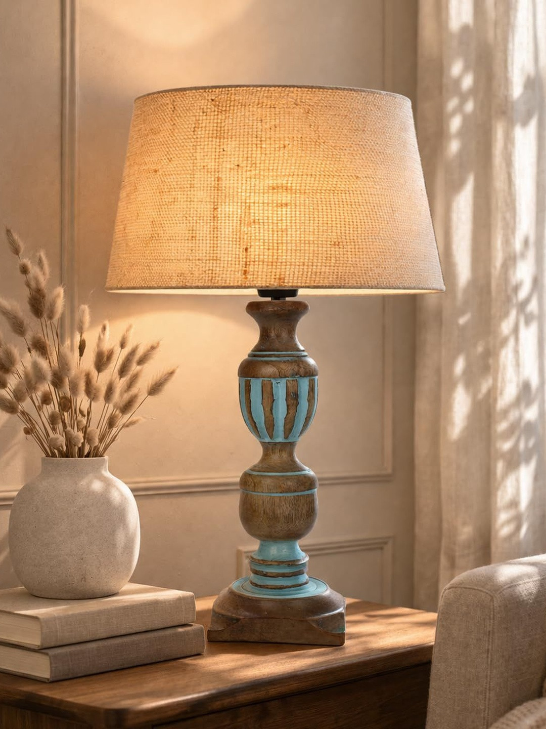 Homesake Rustic Warm Yellow Wood Frustum Solid High Quality Electrical Table Lamps
