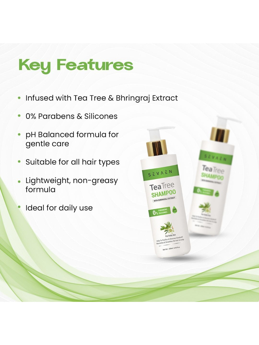 SEVAEN Set of 2 Tea Tree Anti-Dandruff Shampoos with Bhringraj - 250ml each