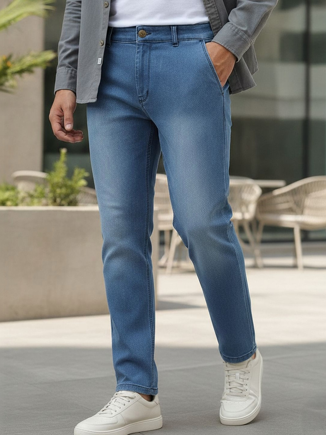 Urbano Fashion Men Blue Pure Cotton Slim Fit Heavy Fade Stretchable Jeans