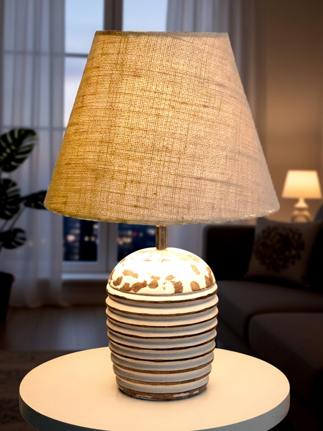 Homesake Contemporary With Shade Warm Yellow Wood Cylinder Textured Electrical Table Lamps