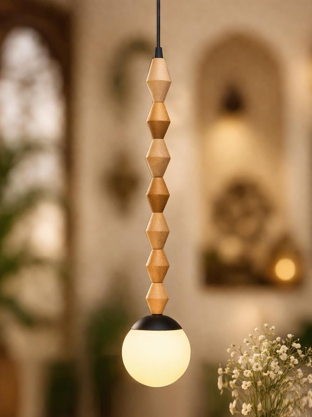 Homesake Beige Rustic Beaded Swag Pendant Ceiling Lamp