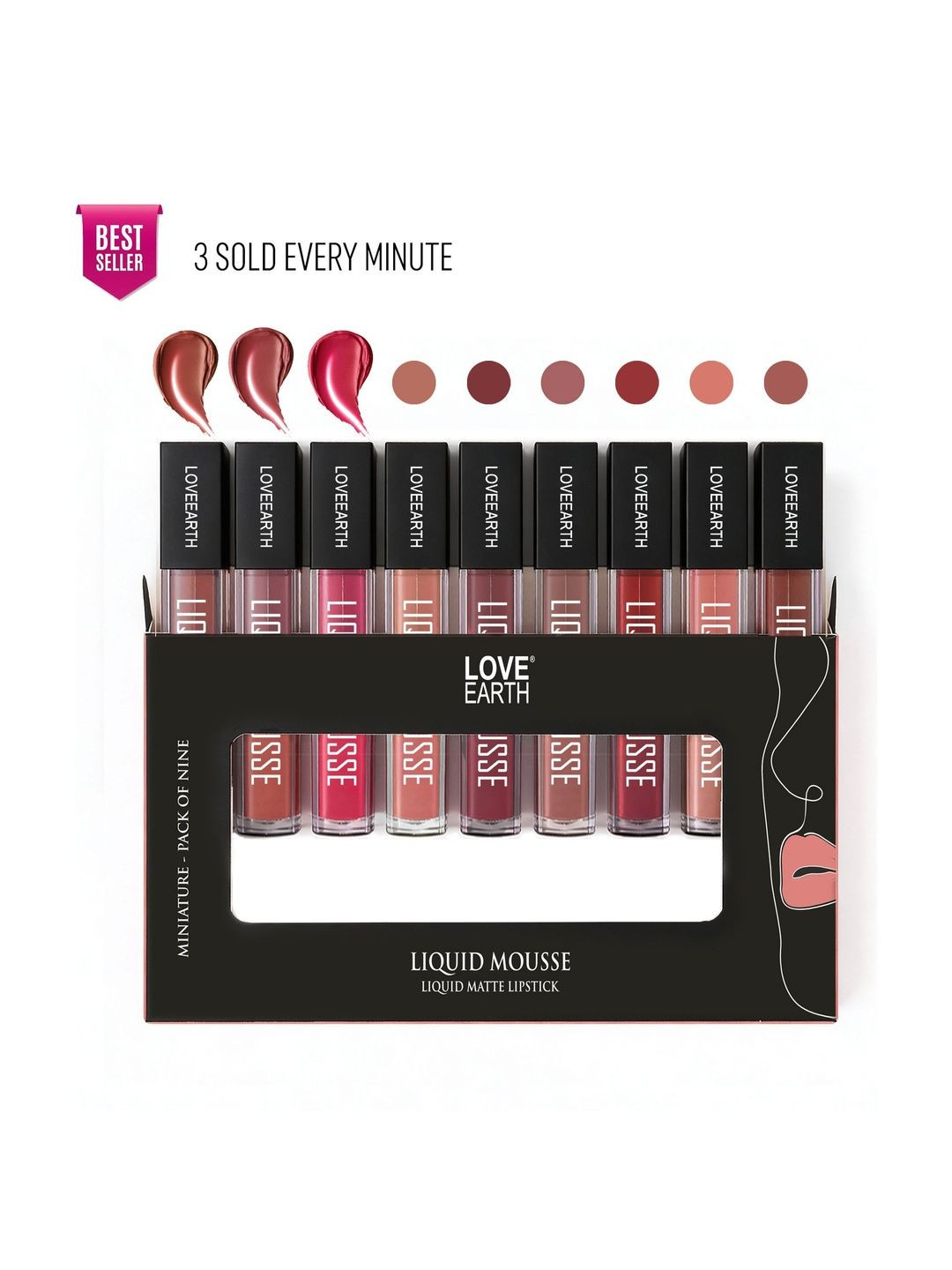 LOVE EARTH Set of 9 Liquid Mousse Miniature Matte Lipsticks - 2 ml Each