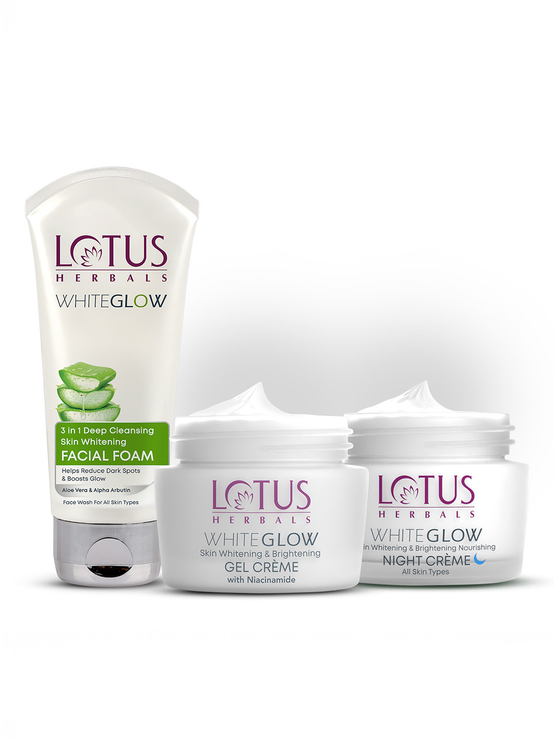 Lotus Herbals White Glow Day Night Pack with Facial Wash - 60g + 60g + 100g