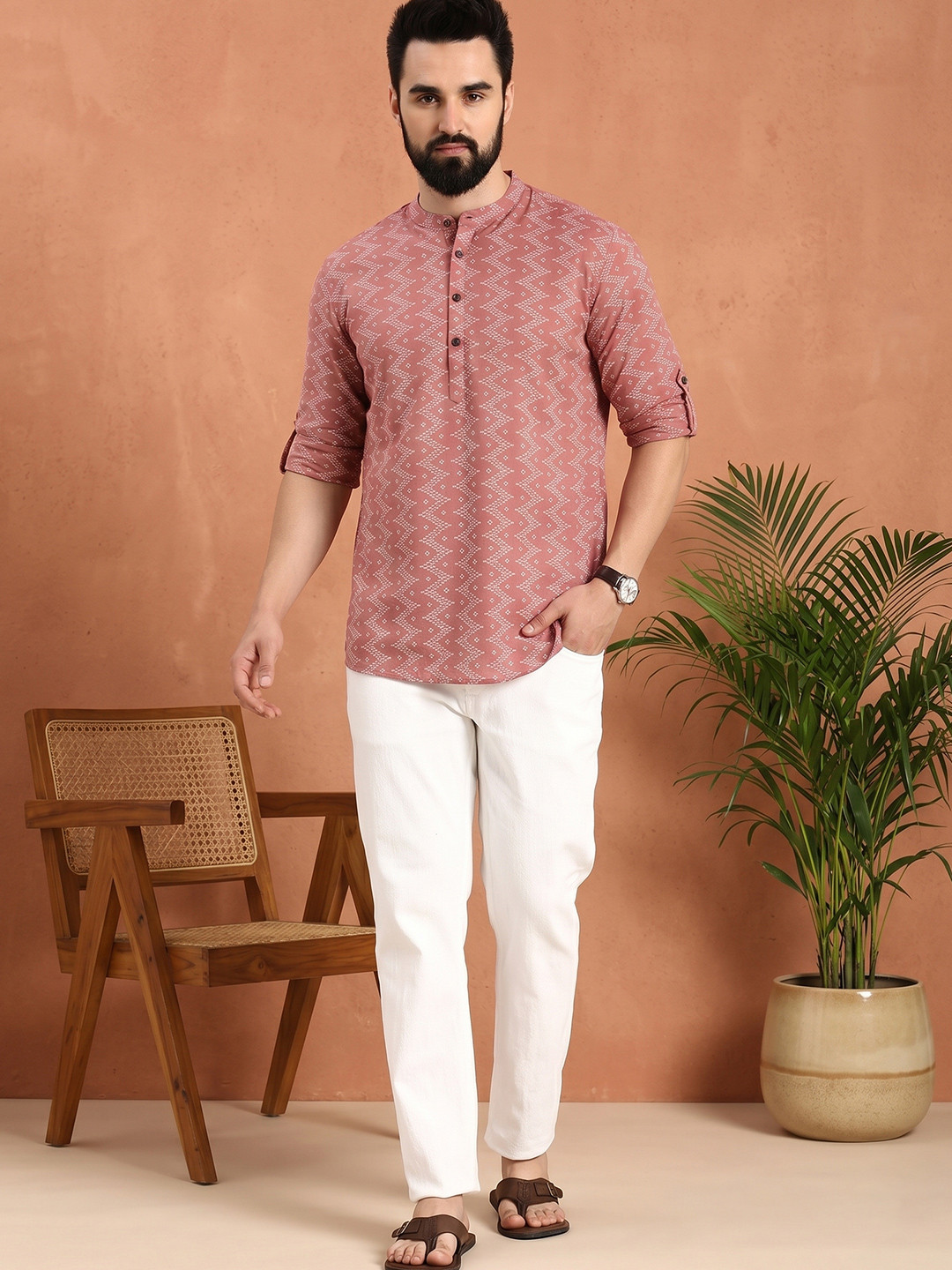 Anouk Men Geometric Printed Pure Cotton Short Kurta