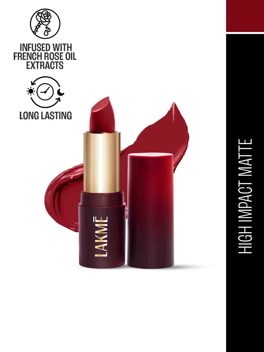 Lakme Forever Matte Long Lasting Lipstick With French Rose Oil Ext 4.5g - Red Wine CR3